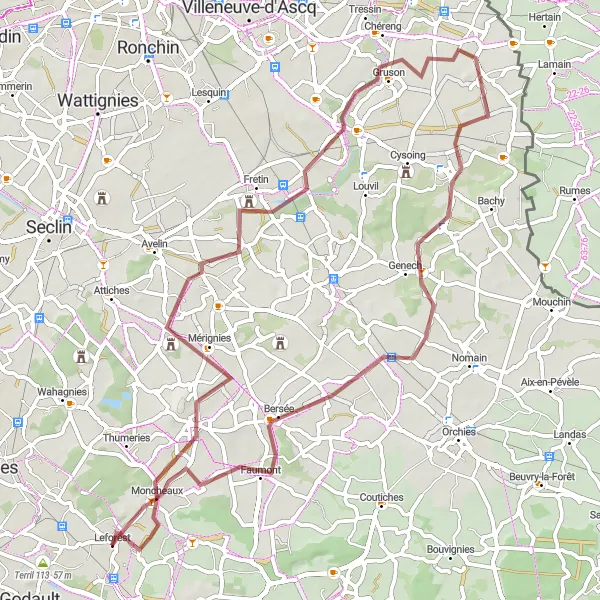 Map miniature of "Gravel Adventure in Leforest" cycling inspiration in Nord-Pas de Calais, France. Generated by Tarmacs.app cycling route planner