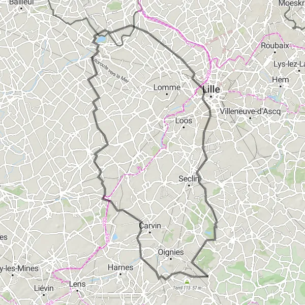 Map miniature of "Scenic Road Cycling Tour around Kasteel van Suresnes" cycling inspiration in Nord-Pas de Calais, France. Generated by Tarmacs.app cycling route planner