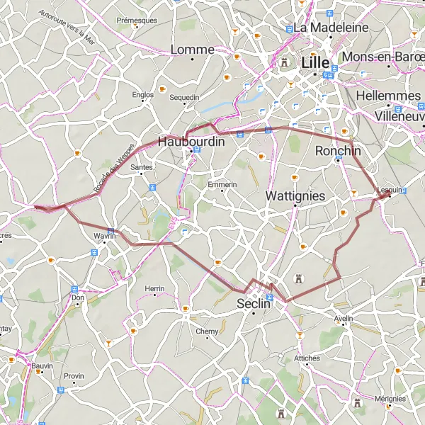 Map miniature of "Countryside Escape" cycling inspiration in Nord-Pas de Calais, France. Generated by Tarmacs.app cycling route planner