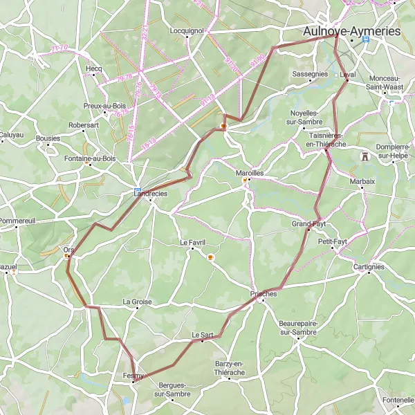 Map miniature of "Gravel Adventure" cycling inspiration in Nord-Pas de Calais, France. Generated by Tarmacs.app cycling route planner