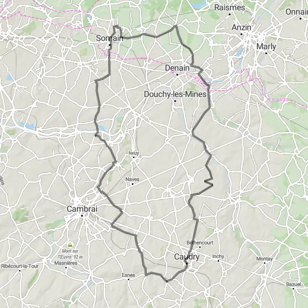 Map miniature of "Scenic Route through Escaut Valley" cycling inspiration in Nord-Pas de Calais, France. Generated by Tarmacs.app cycling route planner