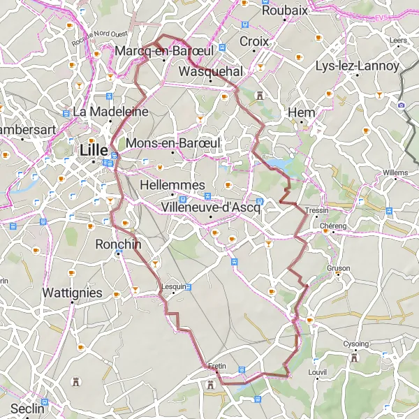 Miniature de la carte de l'inspiration cycliste "Les Sentiers de la Campagne" dans la Nord-Pas de Calais, France. Générée par le planificateur d'itinéraire cycliste Tarmacs.app