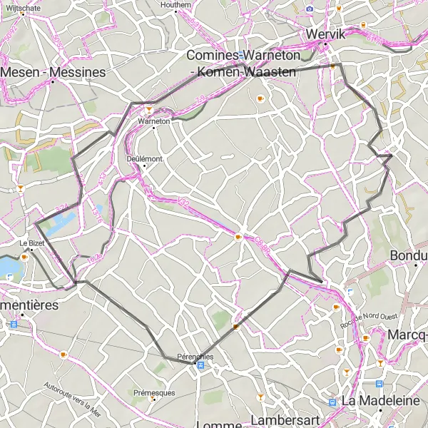 Map miniature of "Houplines-Linselles Loop" cycling inspiration in Nord-Pas de Calais, France. Generated by Tarmacs.app cycling route planner