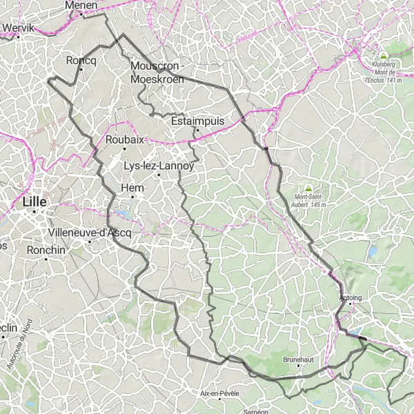 Map miniature of "The Scenic Tour" cycling inspiration in Nord-Pas de Calais, France. Generated by Tarmacs.app cycling route planner