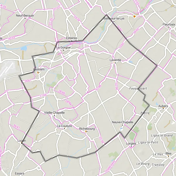 Map miniature of "Locon - Gentle Ride" cycling inspiration in Nord-Pas de Calais, France. Generated by Tarmacs.app cycling route planner