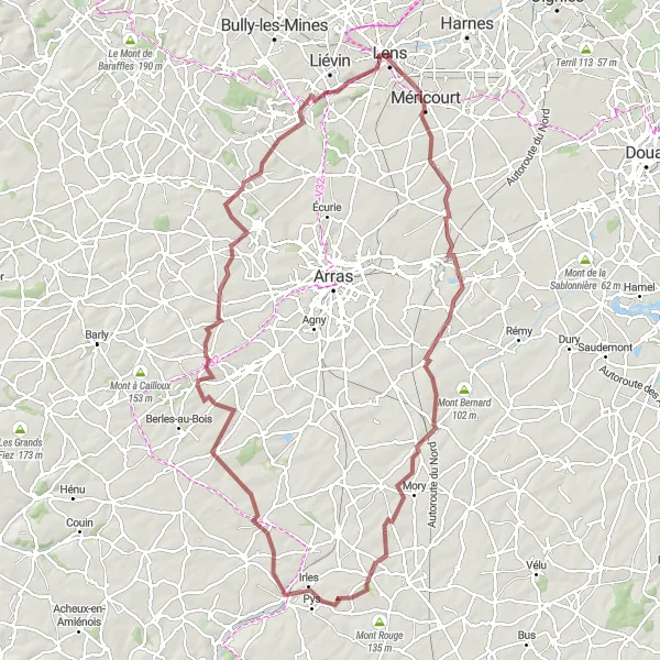 Map miniature of "Ultimate Gravel Adventure" cycling inspiration in Nord-Pas de Calais, France. Generated by Tarmacs.app cycling route planner