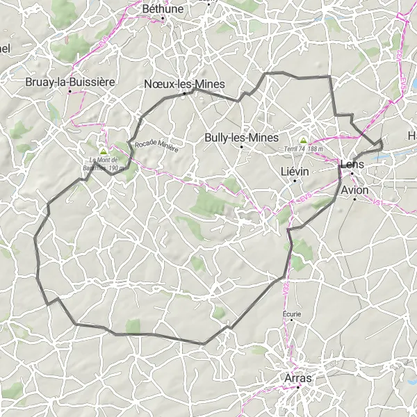 Map miniature of "Agnez-lès-Duisans Experience" cycling inspiration in Nord-Pas de Calais, France. Generated by Tarmacs.app cycling route planner