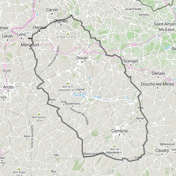Miniature de la carte de l'inspiration cycliste "Les Routes Historiques et Pittoresques" dans la Nord-Pas de Calais, France. Générée par le planificateur d'itinéraire cycliste Tarmacs.app