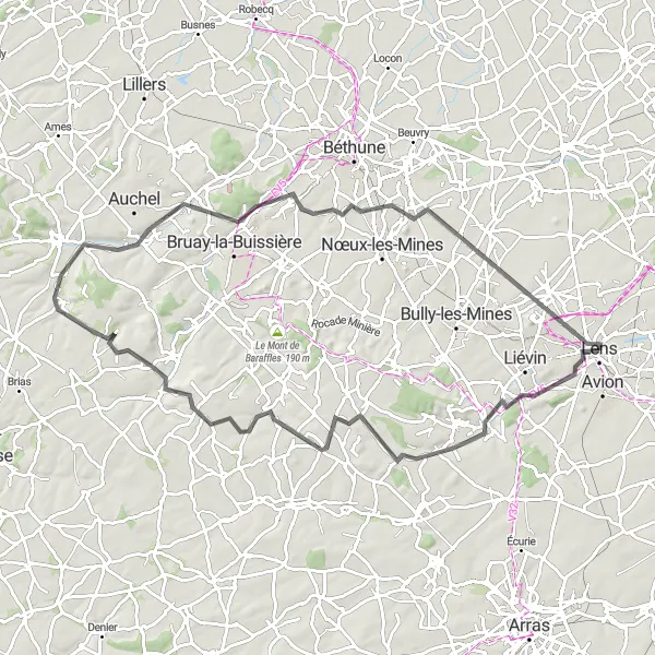 Miniature de la carte de l'inspiration cycliste "Les Berges du Terril" dans la Nord-Pas de Calais, France. Générée par le planificateur d'itinéraire cycliste Tarmacs.app