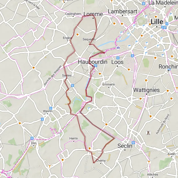 Map miniature of "The Gravel Adventure" cycling inspiration in Nord-Pas de Calais, France. Generated by Tarmacs.app cycling route planner