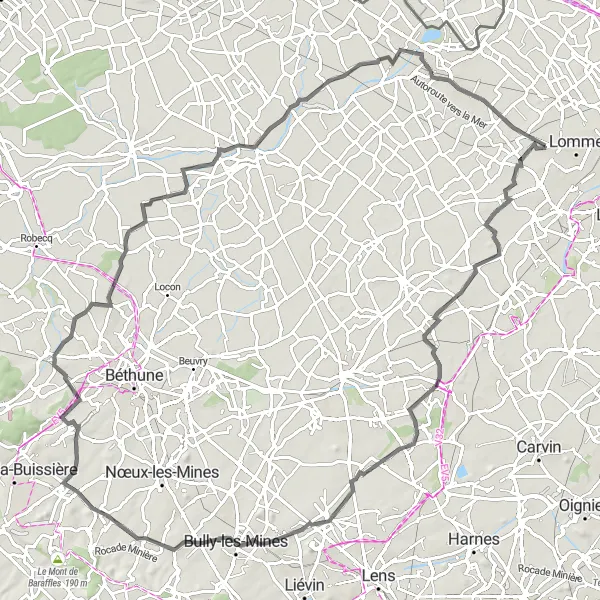 Miniature de la carte de l'inspiration cycliste "Tour de la Lys" dans la Nord-Pas de Calais, France. Générée par le planificateur d'itinéraire cycliste Tarmacs.app