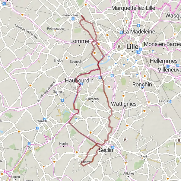 Map miniature of "Charming Gravel Ride" cycling inspiration in Nord-Pas de Calais, France. Generated by Tarmacs.app cycling route planner