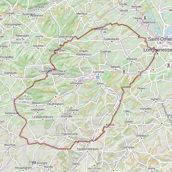 Miniature de la carte de l'inspiration cycliste "Les collines de l'Artois" dans la Nord-Pas de Calais, France. Générée par le planificateur d'itinéraire cycliste Tarmacs.app