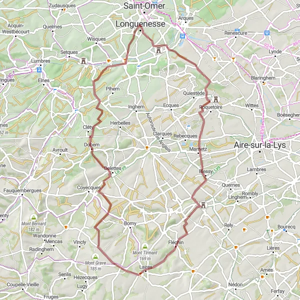Miniature de la carte de l'inspiration cycliste "Les collines de l'Audomarois" dans la Nord-Pas de Calais, France. Générée par le planificateur d'itinéraire cycliste Tarmacs.app