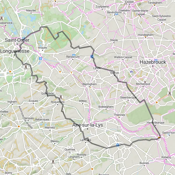 Miniature de la carte de l'inspiration cycliste "Randonnée entre Saint-Omer et Blendecques" dans la Nord-Pas de Calais, France. Générée par le planificateur d'itinéraire cycliste Tarmacs.app