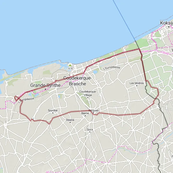 Map miniature of "Coastal Gravel Adventure" cycling inspiration in Nord-Pas de Calais, France. Generated by Tarmacs.app cycling route planner