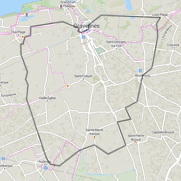 Map miniature of "Flatland Road Ride" cycling inspiration in Nord-Pas de Calais, France. Generated by Tarmacs.app cycling route planner