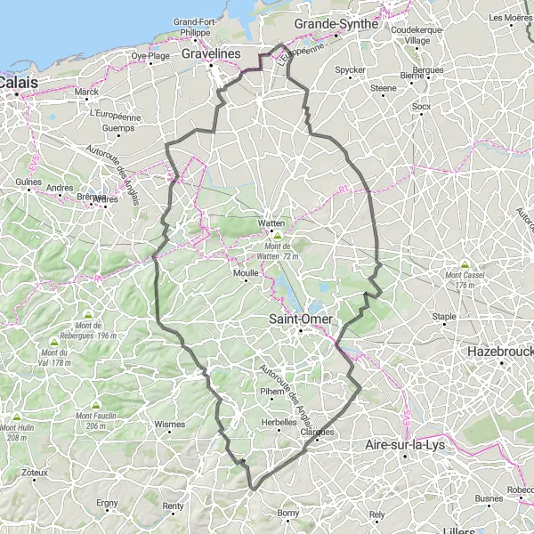 Map miniature of "Loon-Plage Loop" cycling inspiration in Nord-Pas de Calais, France. Generated by Tarmacs.app cycling route planner