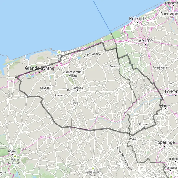 Map miniature of "Historic Battlefields Road Trip" cycling inspiration in Nord-Pas de Calais, France. Generated by Tarmacs.app cycling route planner
