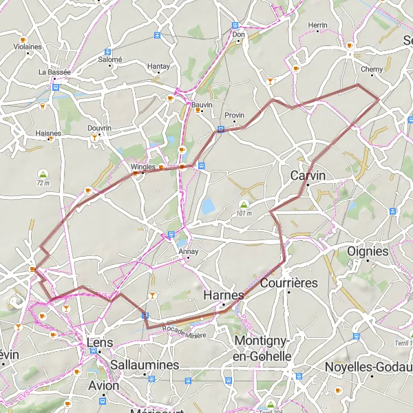 Map miniature of "Rural Landscapes and Village Charm" cycling inspiration in Nord-Pas de Calais, France. Generated by Tarmacs.app cycling route planner