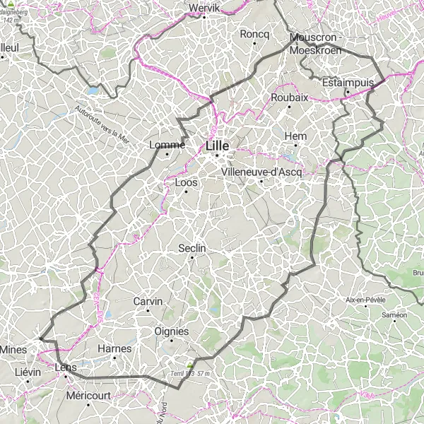 Miniature de la carte de l'inspiration cycliste "Parcours pittoresque Loos-en-Gohelle - Lens" dans la Nord-Pas de Calais, France. Générée par le planificateur d'itinéraire cycliste Tarmacs.app