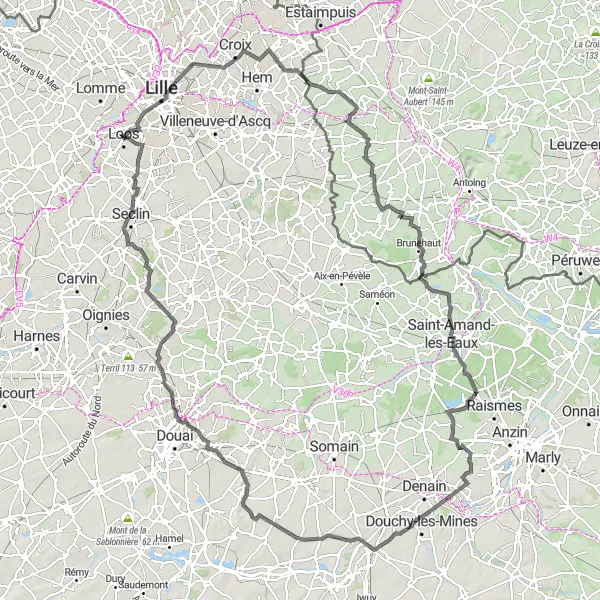 Map miniature of "Loos to Seclin Cycling Route" cycling inspiration in Nord-Pas de Calais, France. Generated by Tarmacs.app cycling route planner