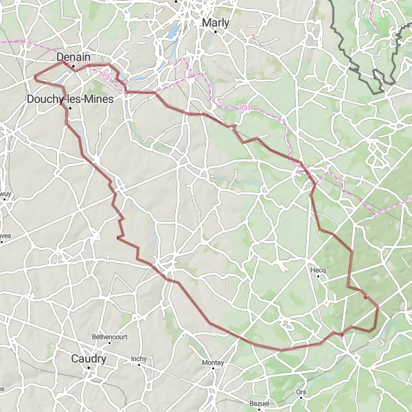 Map miniature of "Denain Gravel Discovery" cycling inspiration in Nord-Pas de Calais, France. Generated by Tarmacs.app cycling route planner
