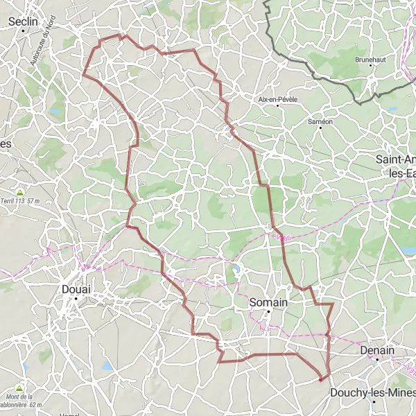 Map miniature of "Gravel Cycling Route from Lourches to Terril de Roeulx" cycling inspiration in Nord-Pas de Calais, France. Generated by Tarmacs.app cycling route planner