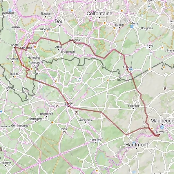 Map miniature of "Off the Beaten Path Gravel Ride" cycling inspiration in Nord-Pas de Calais, France. Generated by Tarmacs.app cycling route planner