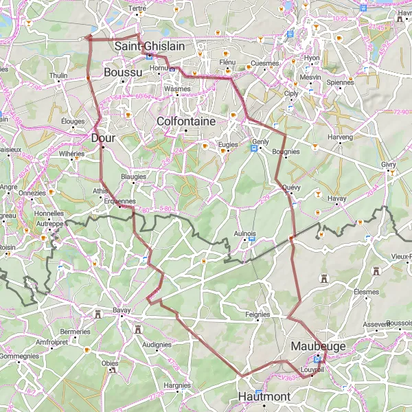 Map miniature of "Gravel Adventure through Natural Wonders" cycling inspiration in Nord-Pas de Calais, France. Generated by Tarmacs.app cycling route planner