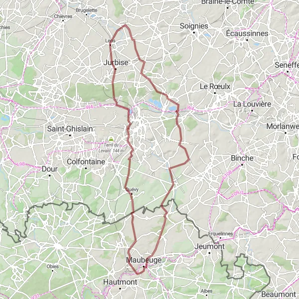 Map miniature of "Louvroil Gravel Adventure" cycling inspiration in Nord-Pas de Calais, France. Generated by Tarmacs.app cycling route planner