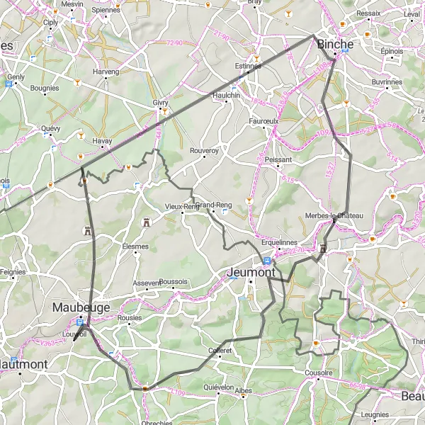 Map miniature of "Louvroil to Maubeuge" cycling inspiration in Nord-Pas de Calais, France. Generated by Tarmacs.app cycling route planner