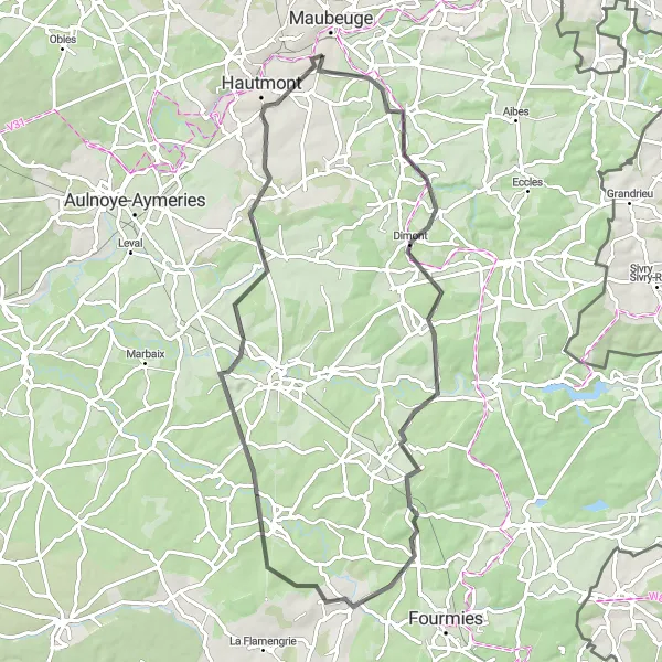 Map miniature of "Louvroil to Sains-du-Nord" cycling inspiration in Nord-Pas de Calais, France. Generated by Tarmacs.app cycling route planner
