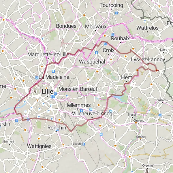 Map miniature of "Villeneuve-d'Ascq Loop" cycling inspiration in Nord-Pas de Calais, France. Generated by Tarmacs.app cycling route planner