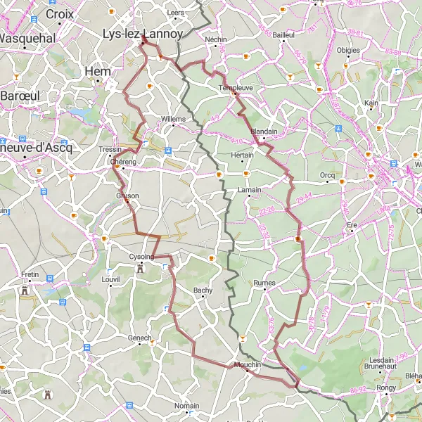 Map miniature of "Discover the Scenic Landscapes of Lys-lez-Lannoy" cycling inspiration in Nord-Pas de Calais, France. Generated by Tarmacs.app cycling route planner