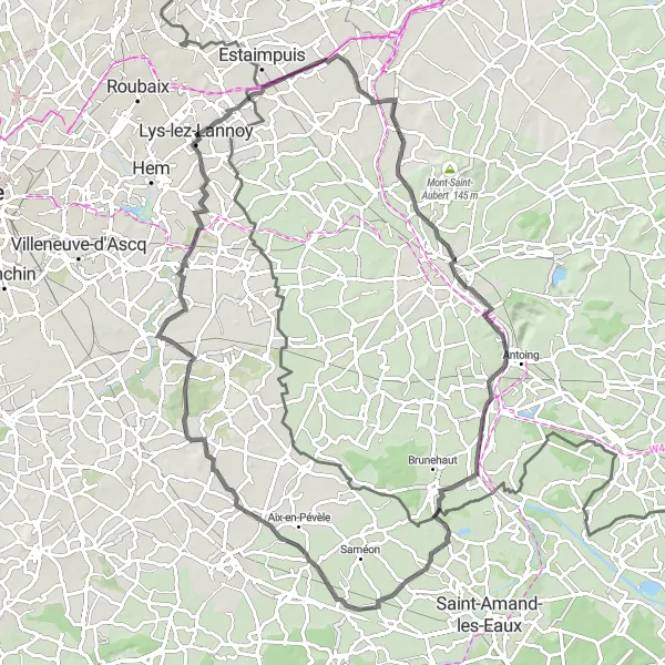 Map miniature of "Pecq-Bouvines Exploration" cycling inspiration in Nord-Pas de Calais, France. Generated by Tarmacs.app cycling route planner