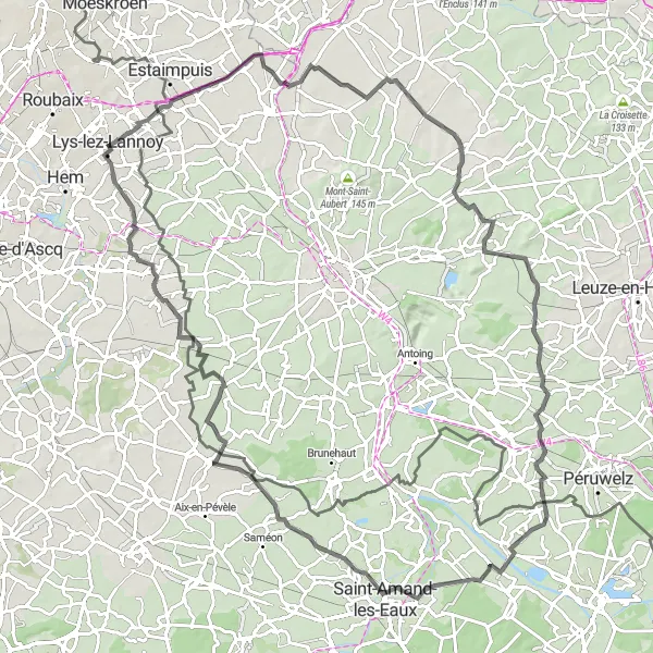 Miniature de la carte de l'inspiration cycliste "La Boucle des Vallées de Saint-Amand-les-Eaux" dans la Nord-Pas de Calais, France. Générée par le planificateur d'itinéraire cycliste Tarmacs.app