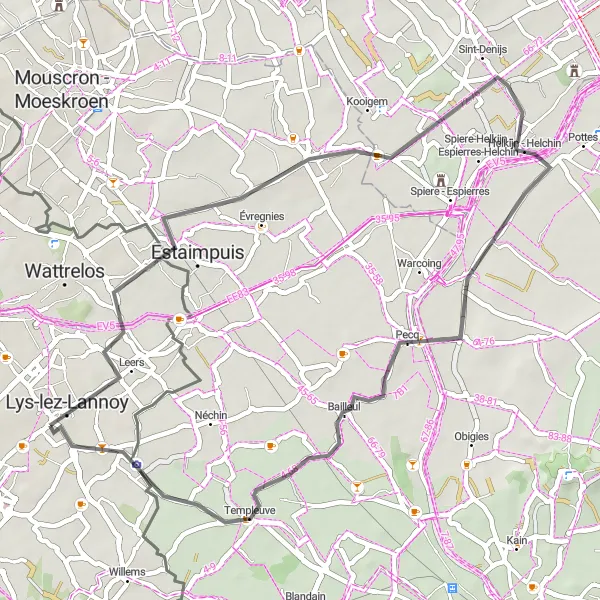 Map miniature of "Exploring the Countryside" cycling inspiration in Nord-Pas de Calais, France. Generated by Tarmacs.app cycling route planner