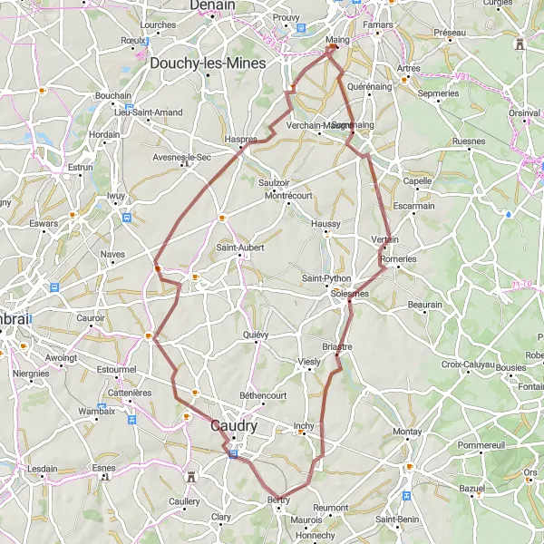 Miniature de la carte de l'inspiration cycliste "Boucle des Chemins de l'Eau" dans la Nord-Pas de Calais, France. Générée par le planificateur d'itinéraire cycliste Tarmacs.app