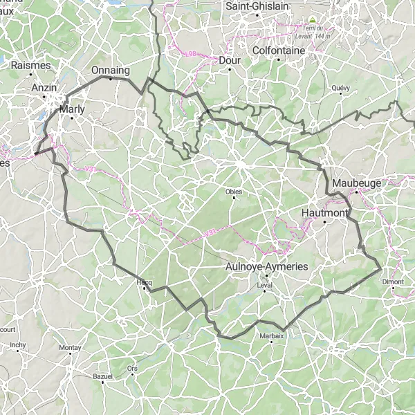 Map miniature of "The Thiérache Challenge" cycling inspiration in Nord-Pas de Calais, France. Generated by Tarmacs.app cycling route planner
