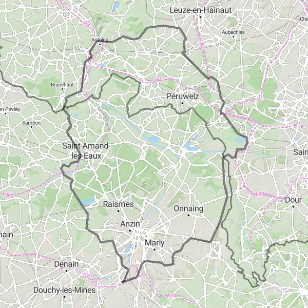 Map miniature of "From Maing to Famars: The Valenciennes Loop" cycling inspiration in Nord-Pas de Calais, France. Generated by Tarmacs.app cycling route planner