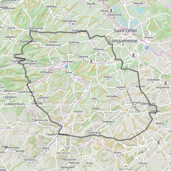 Map miniature of "The Hill Challenge" cycling inspiration in Nord-Pas de Calais, France. Generated by Tarmacs.app cycling route planner