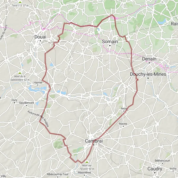 Miniature de la carte de l'inspiration cycliste "Tour des Terrils en Gravel" dans la Nord-Pas de Calais, France. Générée par le planificateur d'itinéraire cycliste Tarmacs.app