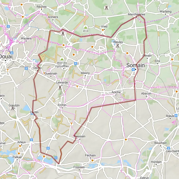 Miniature de la carte de l'inspiration cycliste "Boucle des Villages en Gravel" dans la Nord-Pas de Calais, France. Générée par le planificateur d'itinéraire cycliste Tarmacs.app