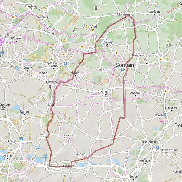 Miniature de la carte de l'inspiration cycliste "La Boucle des Collines Forestières" dans la Nord-Pas de Calais, France. Générée par le planificateur d'itinéraire cycliste Tarmacs.app