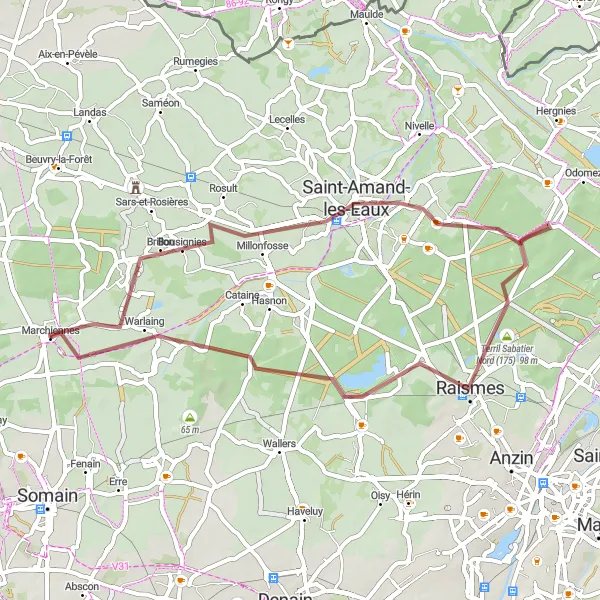 Miniature de la carte de l'inspiration cycliste "Les Collines Vertes du Pays Mélantois" dans la Nord-Pas de Calais, France. Générée par le planificateur d'itinéraire cycliste Tarmacs.app