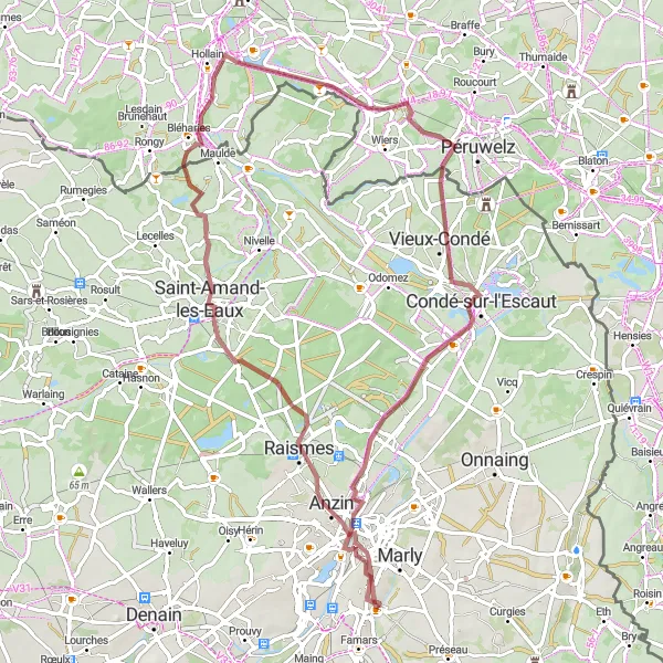 Miniature de la carte de l'inspiration cycliste "Parcours gravel Anzin - Bruay-sur-l'Escaut" dans la Nord-Pas de Calais, France. Générée par le planificateur d'itinéraire cycliste Tarmacs.app