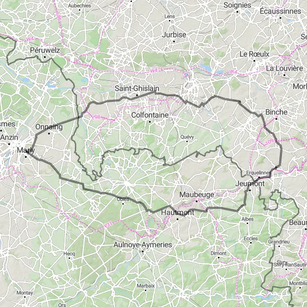 Map miniature of "Epic Adventure through Historic Sites" cycling inspiration in Nord-Pas de Calais, France. Generated by Tarmacs.app cycling route planner