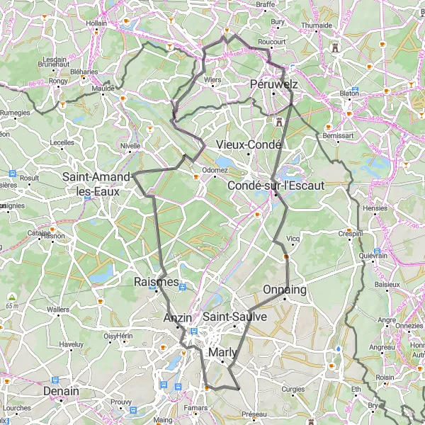 Map miniature of "Marly Loop" cycling inspiration in Nord-Pas de Calais, France. Generated by Tarmacs.app cycling route planner