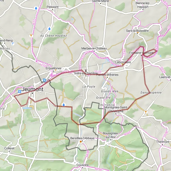 Map miniature of "Marpent Gravel Escape" cycling inspiration in Nord-Pas de Calais, France. Generated by Tarmacs.app cycling route planner